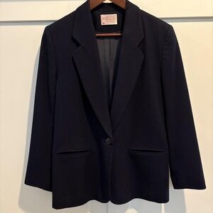 Vintage Pendleton Blazer Womens Petite Medium Navy Virgin Wool Made USA 90s